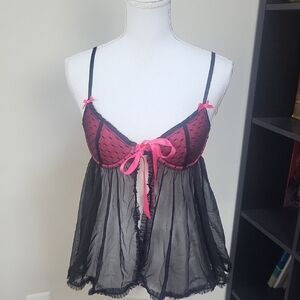 VICTORIA'S SECRET Black Pink Sexy Little Things Babydoll Top 34B NWT Almost Vtg